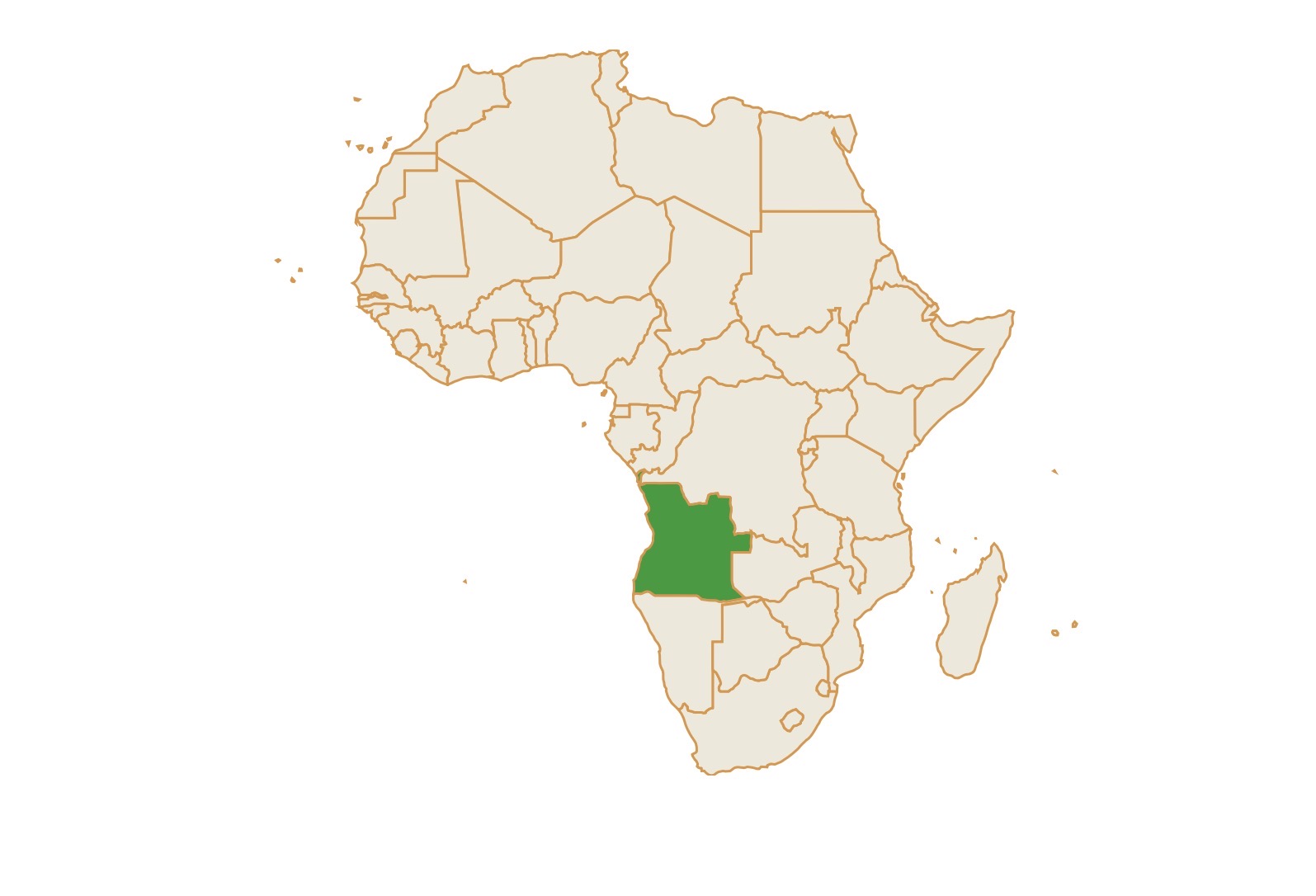 Map of Angola in Africa