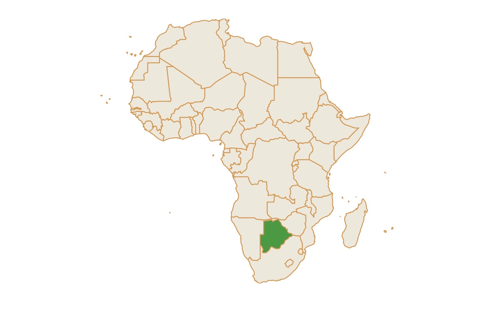 Map of Botswana in Africa
