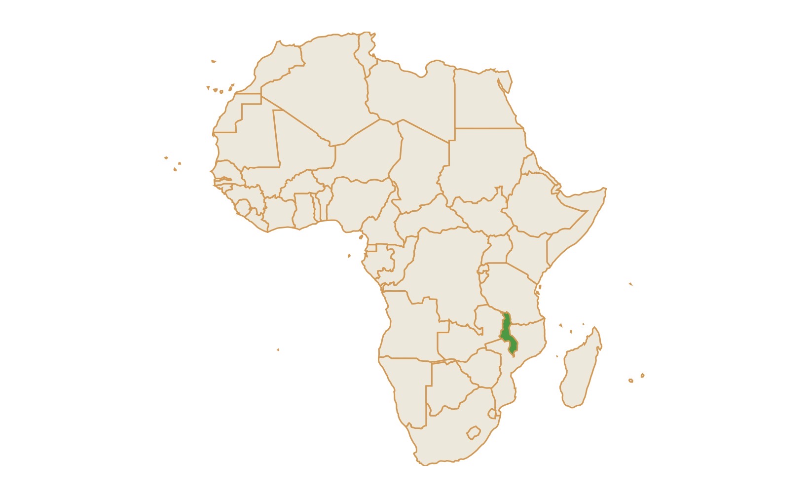 Map of Malawi in Africa