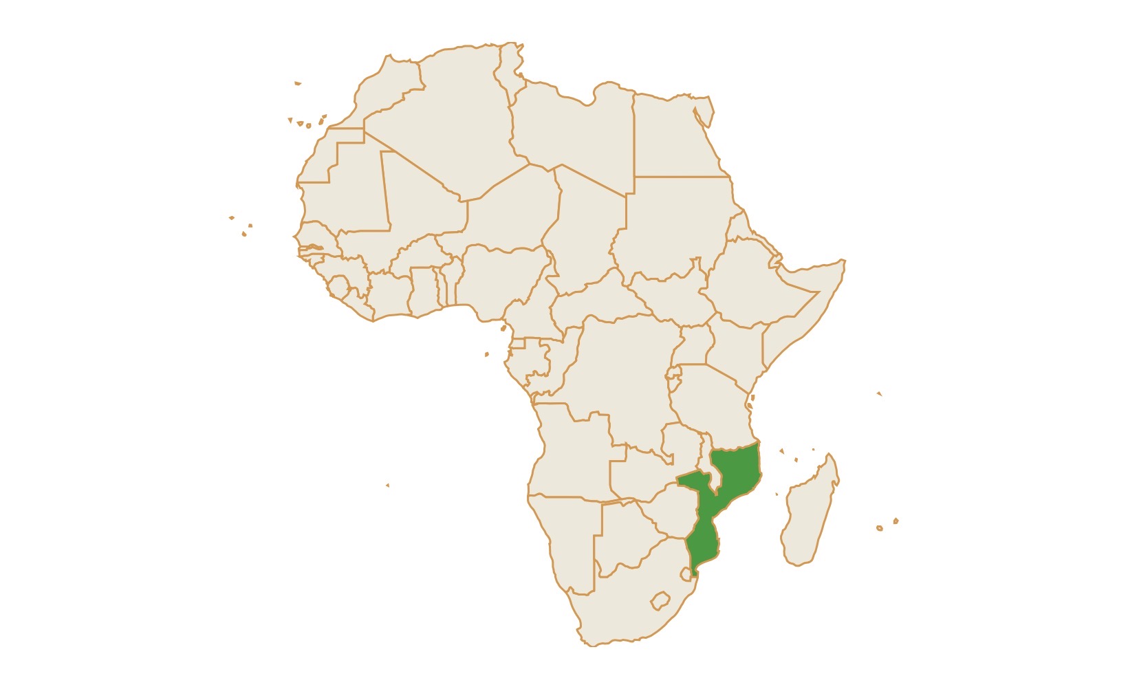 Map of Mozambique in Africa