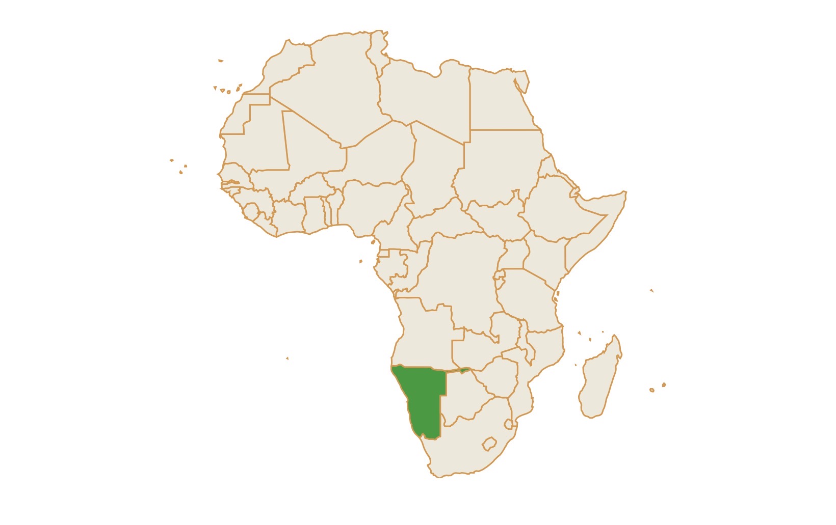Map of Namibia in Africa