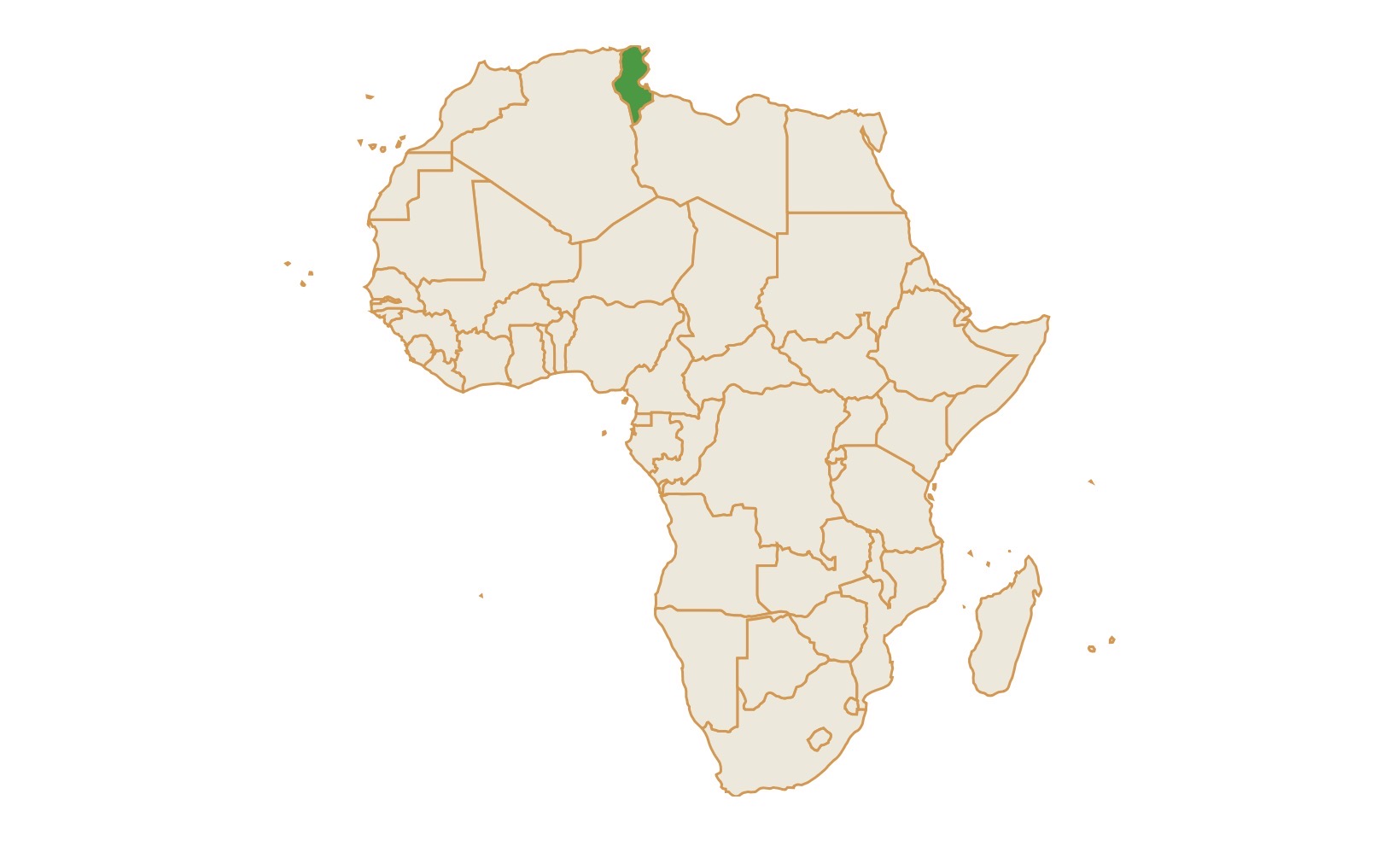 Map of Tunisia in Africa