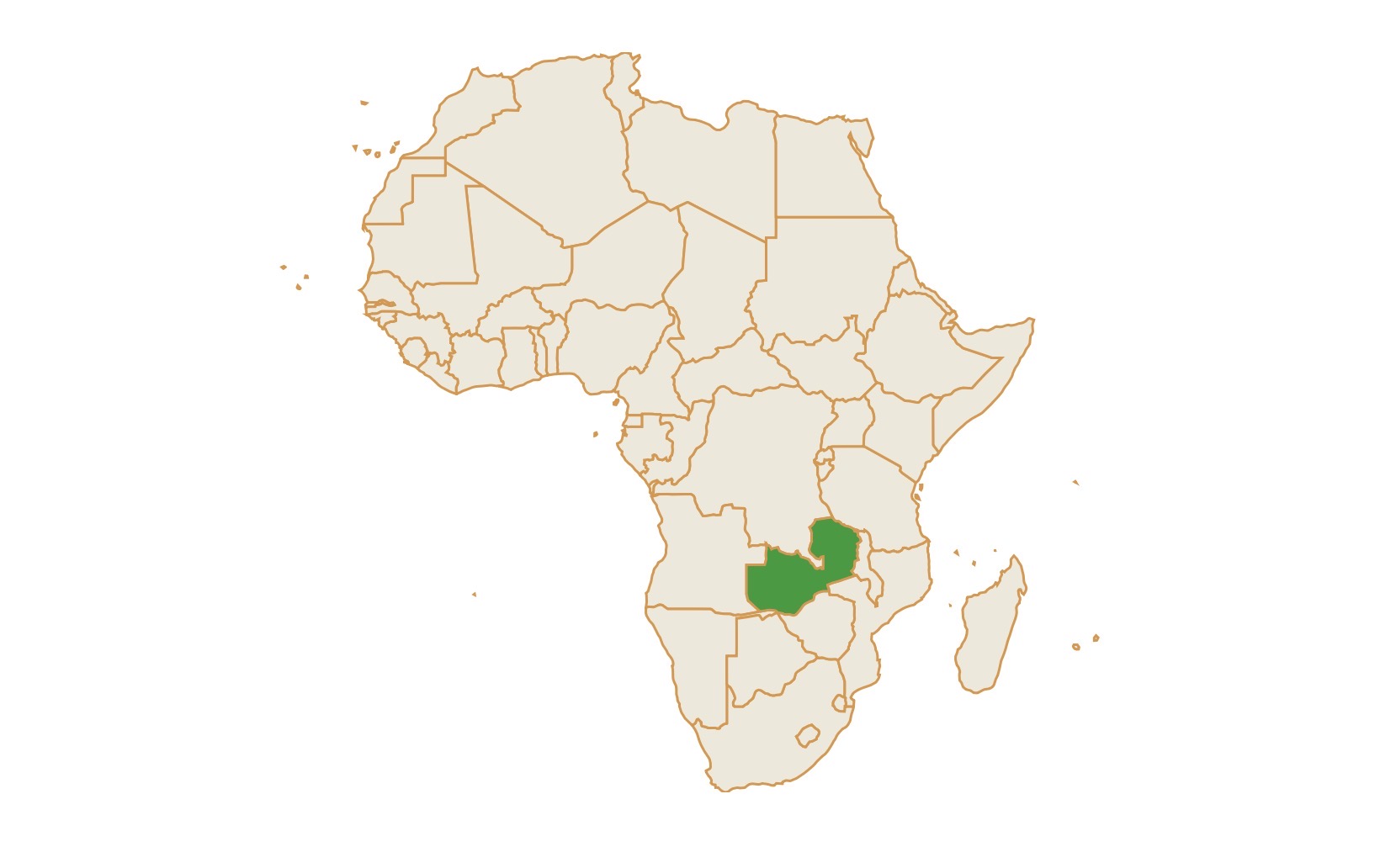 Map of Zambia in Africa