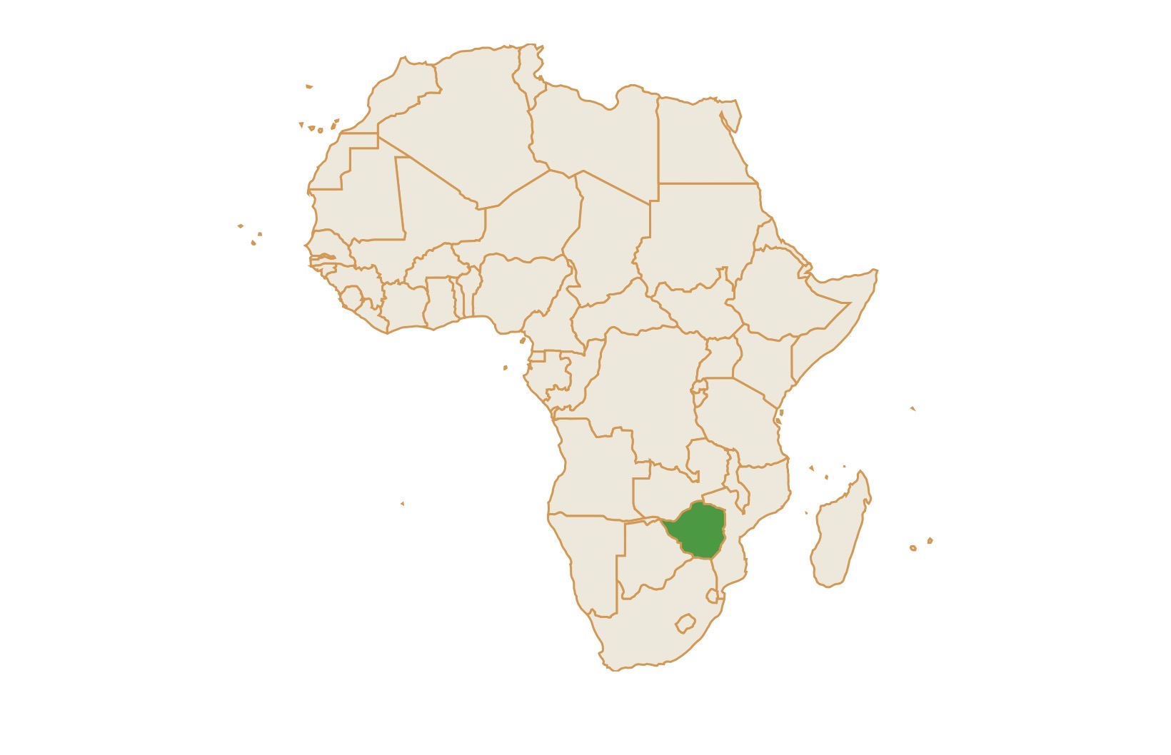 Map of Zimbabwe in Africa